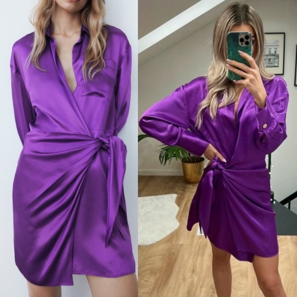 Zara Dresses & Skirts - Zara purple satin tie side mini dress